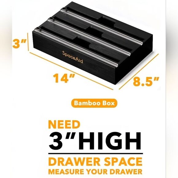 🩵NIB Black Bamboo Kitchen Wrap Cutter & Drawer Organizer - Picture 5 of 12